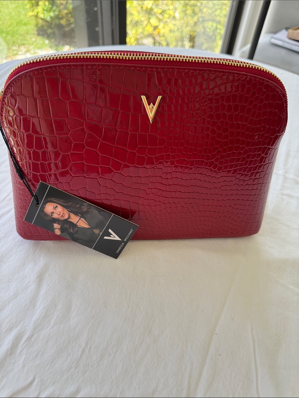 Vanessa Williams Red Croc-Embossed Cosmetic Pouch